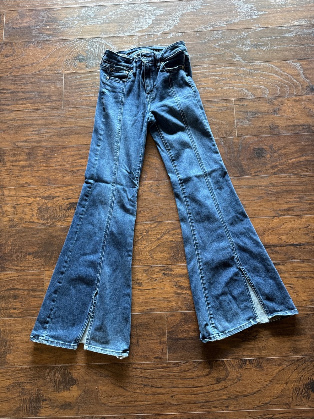 American Eagle Outfitters Dark Blue Flare Jeans with Front Slits